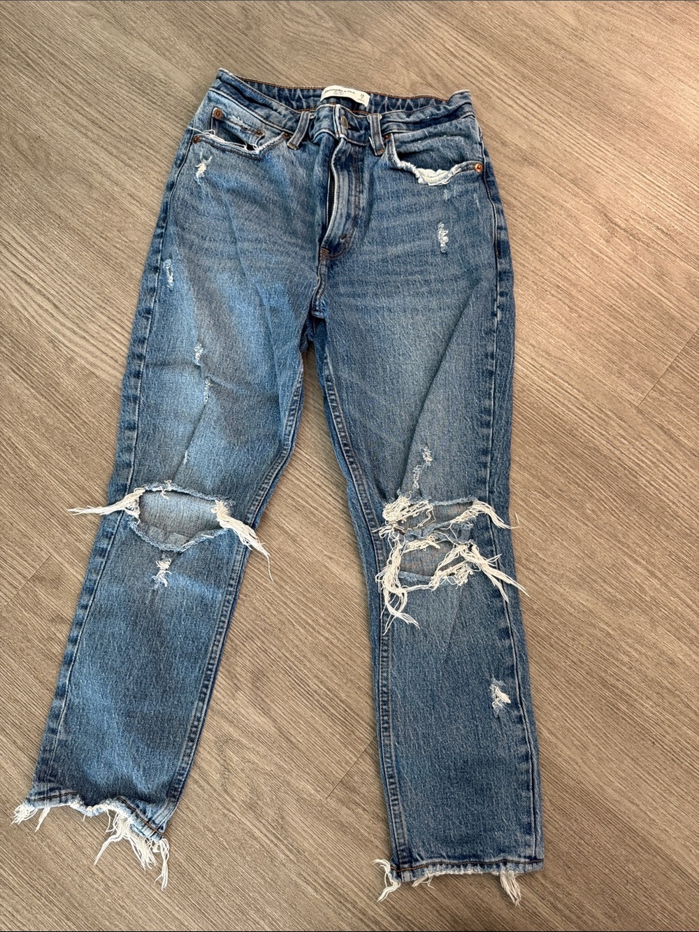 Abercrombie & Fitch Distressed Blue Mom High Rise Jeans